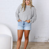 Stevie Striped Brushed Knit Pullover Top - H. Grey