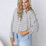 Stevie Striped Brushed Knit Pullover Top - H. Grey