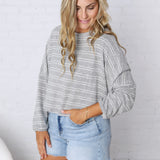 Stevie Striped Brushed Knit Pullover Top - H. Grey