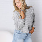 Stevie Striped Brushed Knit Pullover Top - H. Grey