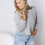 Stevie Striped Brushed Knit Pullover Top - H. Grey