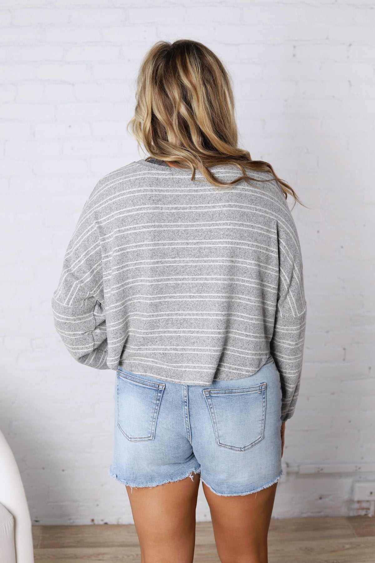 Stevie Striped Brushed Knit Pullover Top - H. Grey