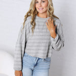 Stevie Striped Brushed Knit Pullover Top - H. Grey
