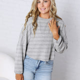 Stevie Striped Brushed Knit Pullover Top - H. Grey