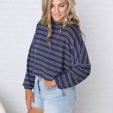 Stevie Striped Brushed Knit Pullover Top - Navy