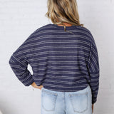 Stevie Striped Brushed Knit Pullover Top - Navy