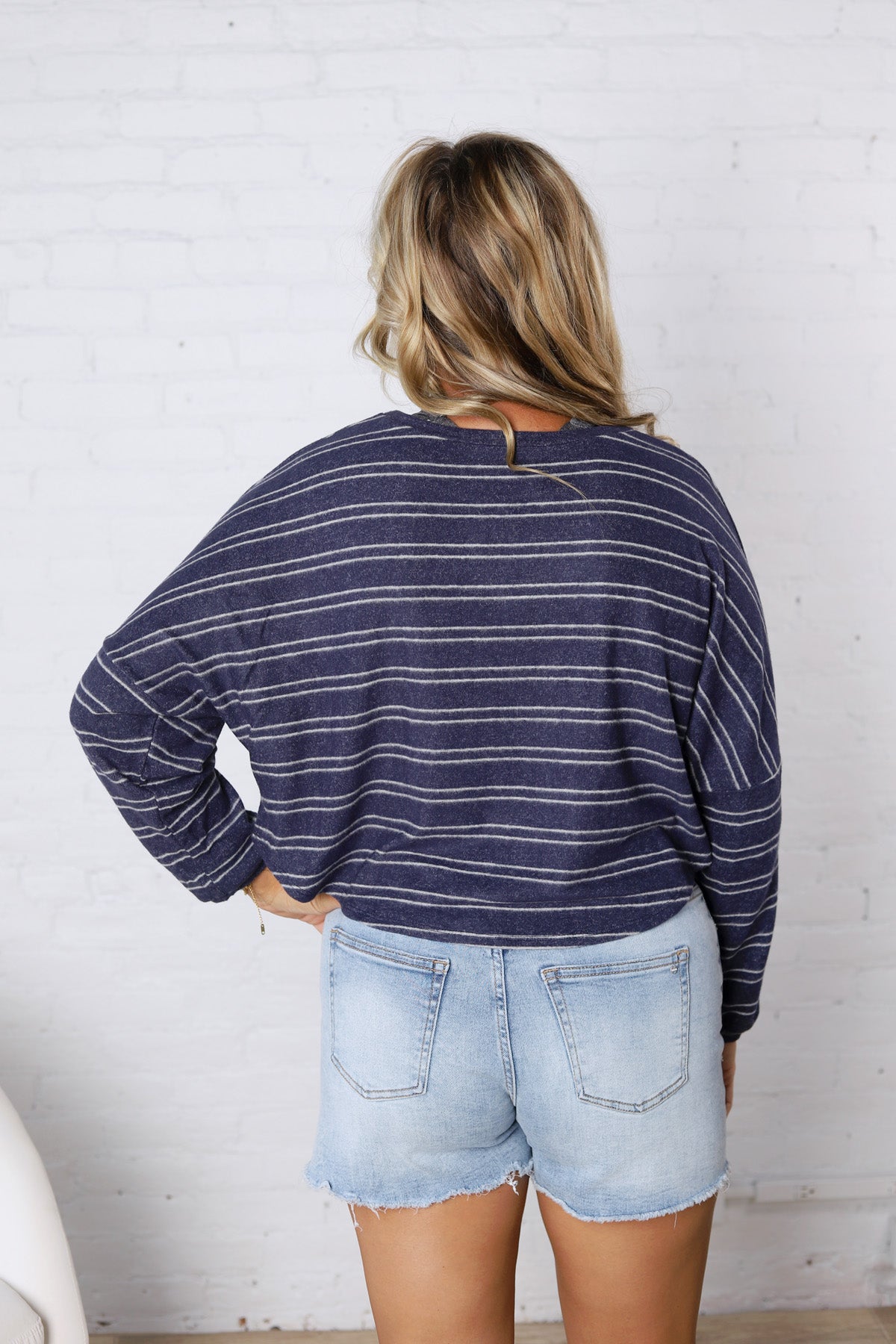 Stevie Striped Brushed Knit Pullover Top - Navy