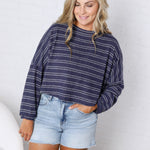 Stevie Striped Brushed Knit Pullover Top - Navy