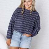 Stevie Striped Brushed Knit Pullover Top - Navy