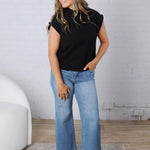 Sutton Sleeveless Ribbed Sweater Top - Black