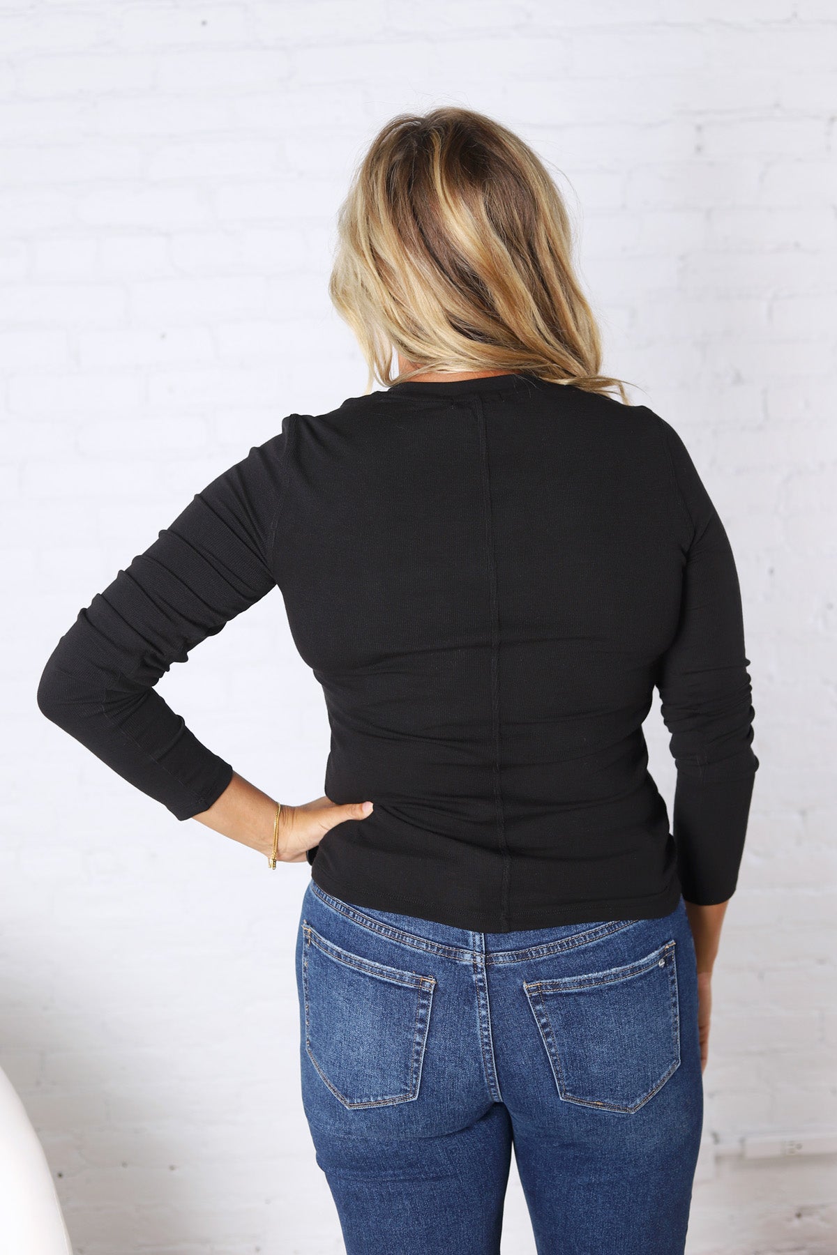 Sylvia Ribbed Crewneck Basic Top - Black