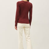 Sylvia Ribbed Crewneck Basic Top - Burgundy