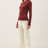Sylvia Ribbed Crewneck Basic Top - Burgundy FINAL SALE