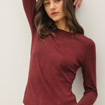 Sylvia Ribbed Crewneck Basic Top - Burgundy FINAL SALE