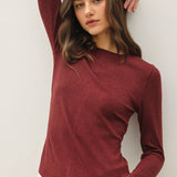 Sylvia Ribbed Crewneck Basic Top - Burgundy FINAL SALE