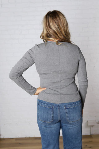 Sylvia Ribbed Crewneck Basic Top - Grey