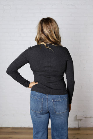 Sylvia Ribbed Crewneck Basic Top - H. Charcoal