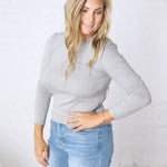 Sylvia Ribbed Crewneck Basic Top - Lt Grey