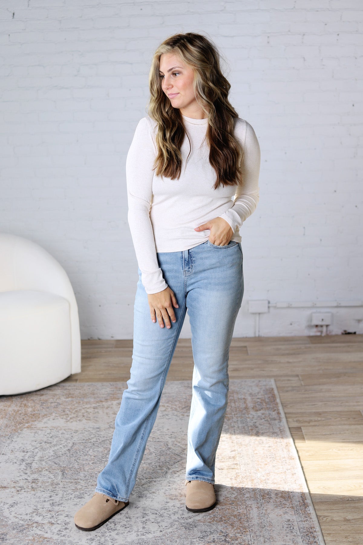 Sylvia Ribbed Crewneck Basic Top - Oatmeal