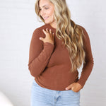 Sylvia Ribbed Crewneck Basic Top - Rust