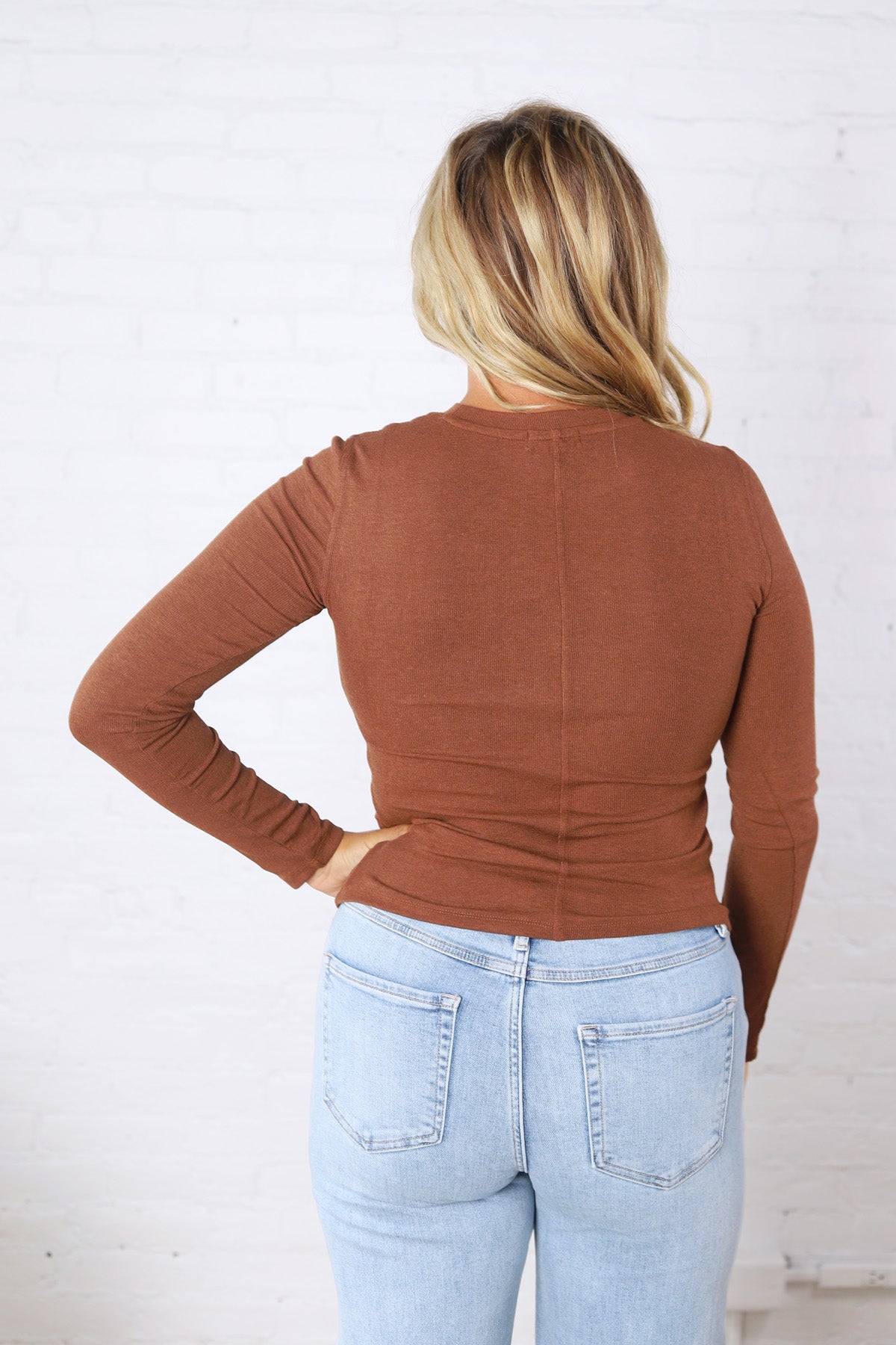 Sylvia Ribbed Crewneck Basic Top - Rust