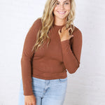 Sylvia Ribbed Crewneck Basic Top - Rust