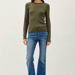 Sylvia Ribbed Crewneck Basic Top - Winter Forest