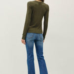 Sylvia Ribbed Crewneck Basic Top - Winter Forest