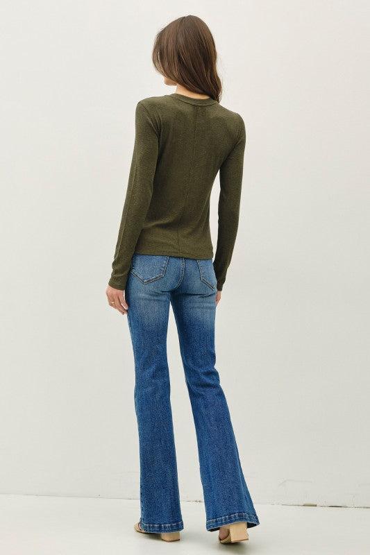 Sylvia Ribbed Crewneck Basic Top - Winter Forest