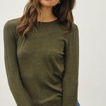 Sylvia Ribbed Crewneck Basic Top - Winter Forest