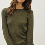 Sylvia Ribbed Crewneck Basic Top - Winter Forest