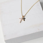 Talia Cz Pave Double Cross Pendant Necklace - Gold