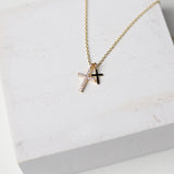 Talia Cz Pave Double Cross Pendant Necklace - Gold