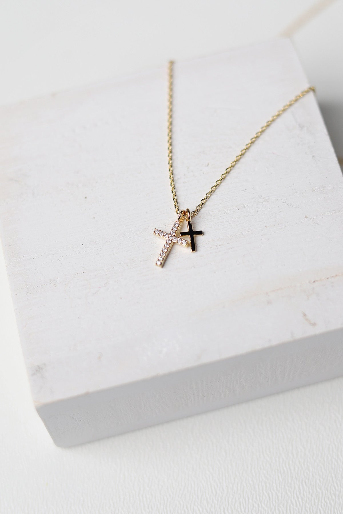 Talia Cz Pave Double Cross Pendant Necklace - Gold
