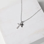 Talia Cz Pave Double Cross Pendant Necklace - Silver
