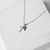 Talia Cz Pave Double Cross Pendant Necklace - Silver