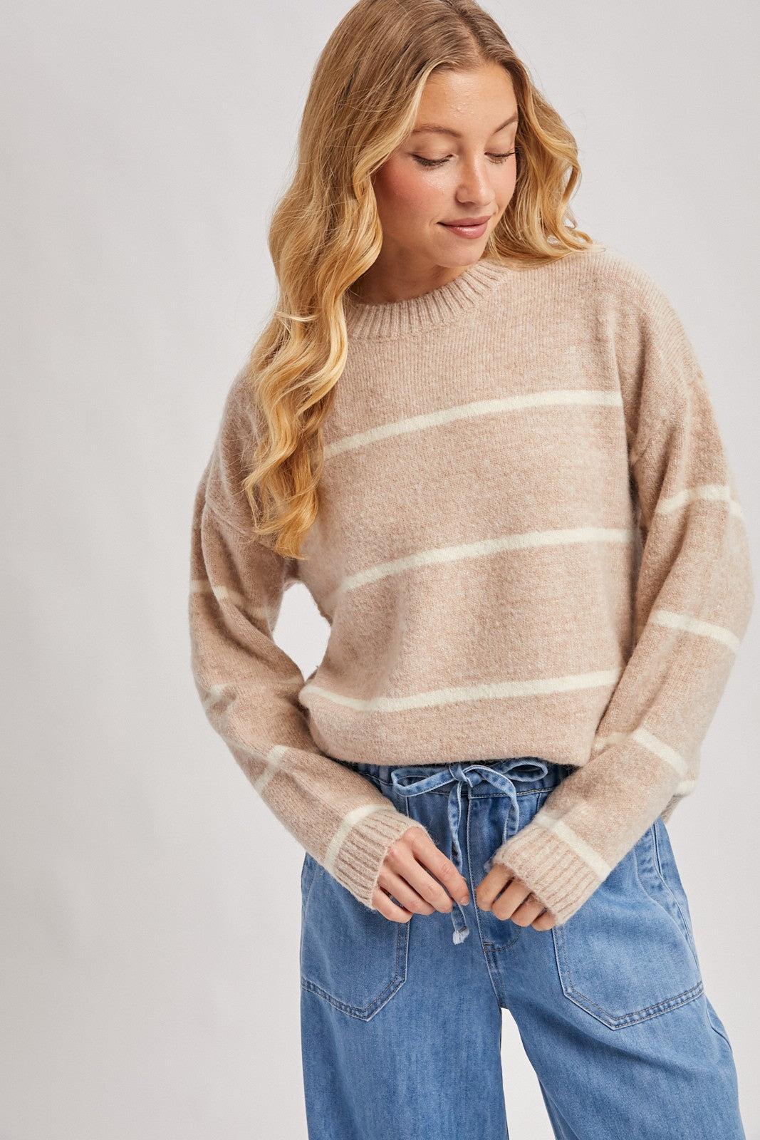 Talyse Striped Knit Sweater - Taupe