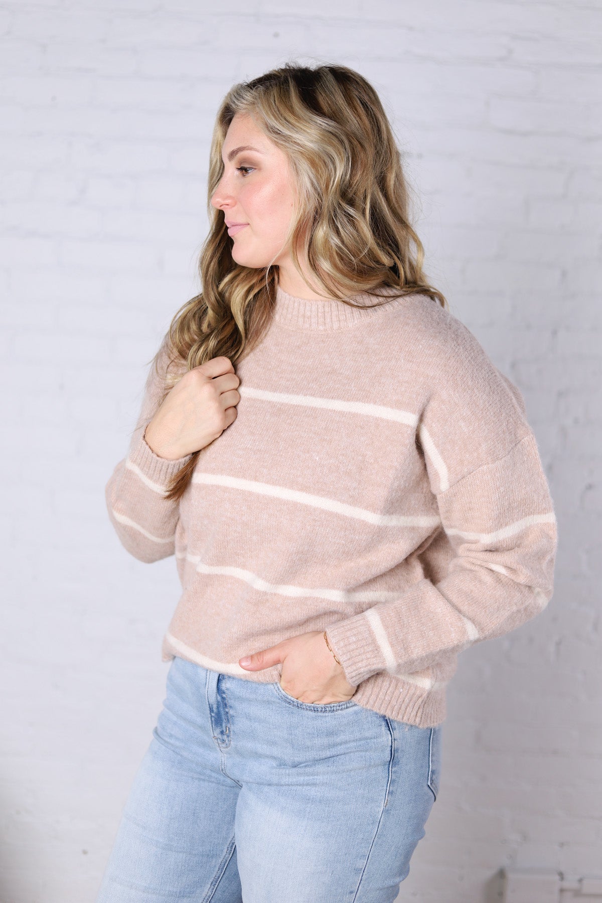 Talyse Striped Knit Sweater - Taupe