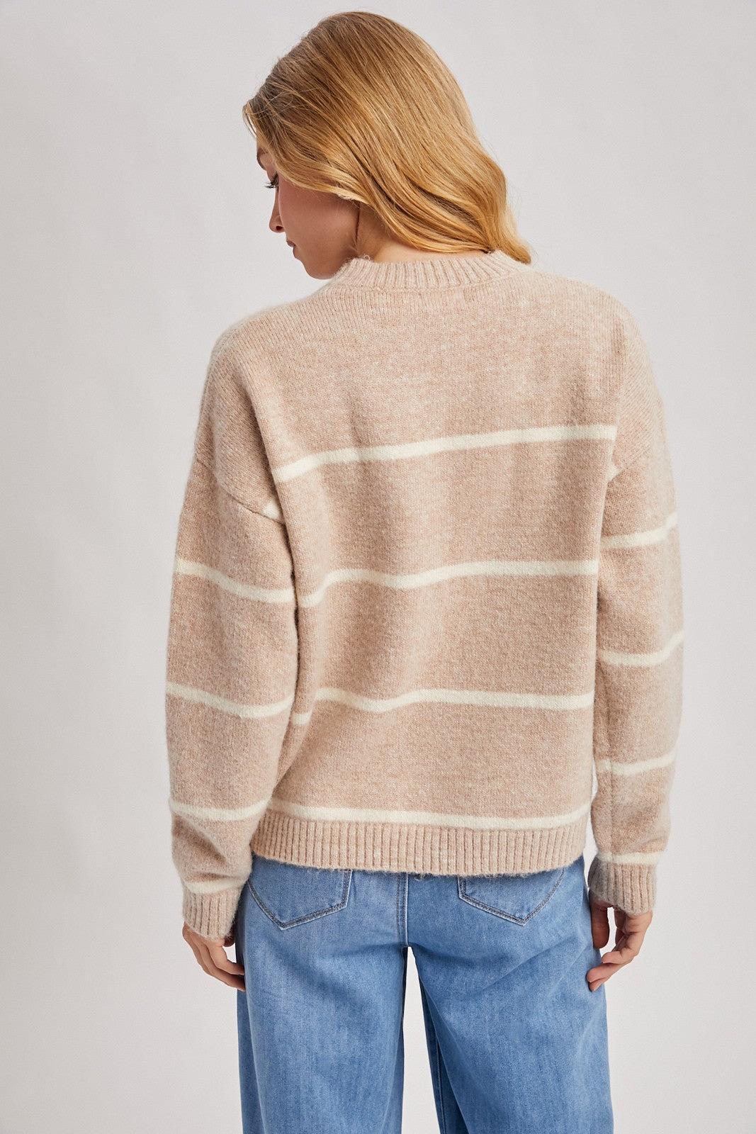 Talyse Striped Knit Sweater - Taupe