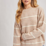 Talyse Striped Knit Sweater - Taupe