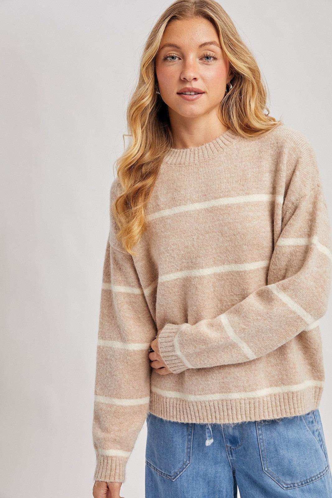Talyse Striped Knit Sweater - Taupe