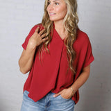 Tamsyn Drop Shoulder Collared Blouse - Brick FINAL SALE