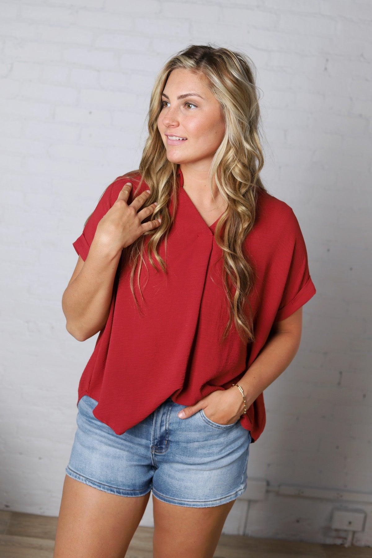Tamsyn Drop Shoulder Collared Blouse - Brick FINAL SALE