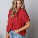 Tamsyn Drop Shoulder Collared Blouse - Brick FINAL SALE