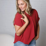 Tamsyn Drop Shoulder Collared Blouse - Brick FINAL SALE