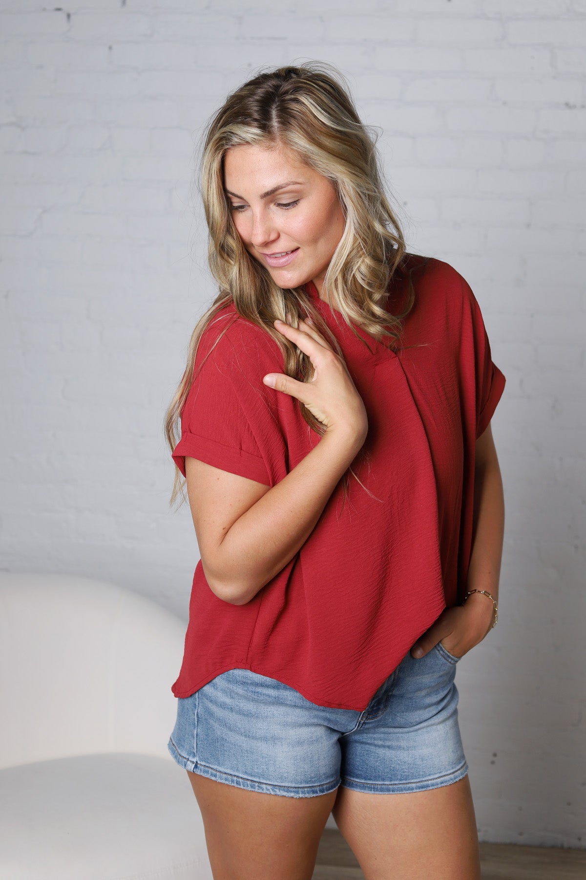Tamsyn Drop Shoulder Collared Blouse - Brick FINAL SALE