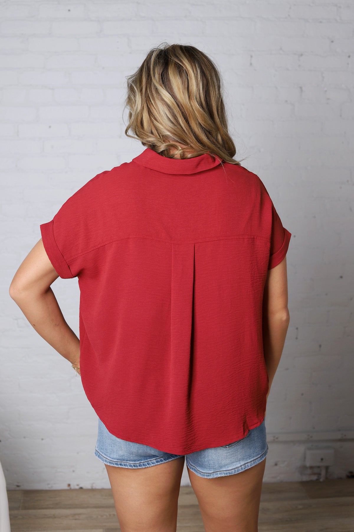 Tamsyn Drop Shoulder Collared Blouse - Brick FINAL SALE