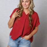 Tamsyn Drop Shoulder Collared Blouse - Brick FINAL SALE