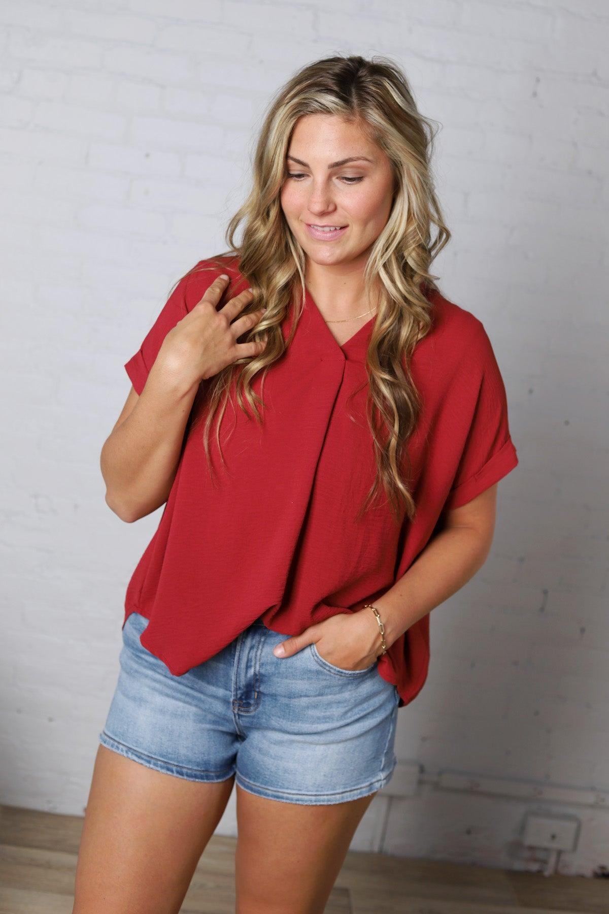 Tamsyn Drop Shoulder Collared Blouse - Brick FINAL SALE