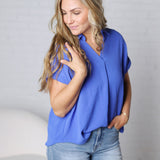 Tamsyn Drop Shoulder Collared Blouse - Cobalt Blue